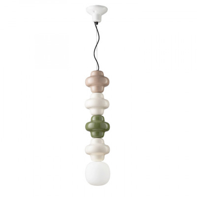 FerroLuce - Copacabana - Lampada a sospensione 4 elementi misti in ceramica diffusore pendente in vetro - Colore: Bianco - 1 Lampadina E14 60W - IP20 - SKU: C2684-MIX