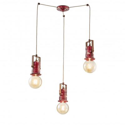 FerroLuce - Urban - Lampada a sospensione con 3 diffusori in ceramica in stile industrial - Colore: Bordeaux - 3 Lampadine - E27 - 53W - IP20 - SKU: C1841-VIX