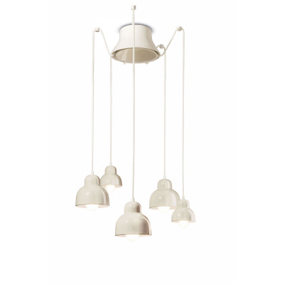 FerroLuce - Berimbau - Lampada a sospensione con 5 diffusori in ceramica dal design moderno decò - 5 Lampadine E27 53W - IP20 - SKU: C2605