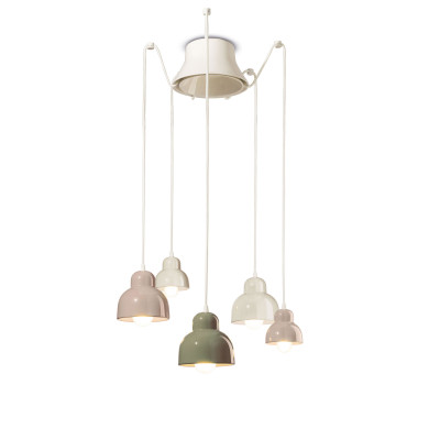  FerroLuce - Berimbau - Lampada a sospensione con 5 diffusori in ceramica dal design moderno decò - Colore: Toni Caldi - 5 Lampadine E27 53W - IP20 - SKU: C2606-MIX 