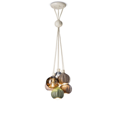 FerroLuce - Afoxé - Lampada a sospensione con 6 diffusori in ceramica e vetro dal design moderno - 6 Lampadine E14 28W - IP20 - SKU: C2658-MIX