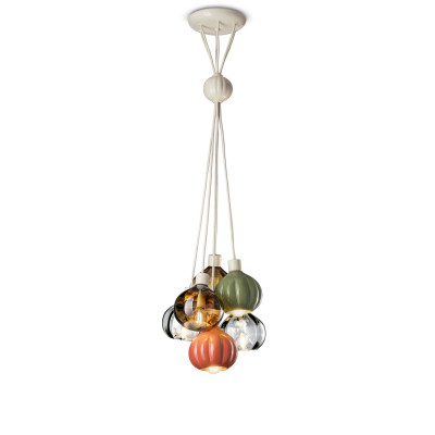 FerroLuce - Afoxé - Lampada a sospensione con 6 diffusori in ceramica e vetro dallo stile moderno - 6 Lampadine E14 28W - IP20 - SKU: C2646-MIX