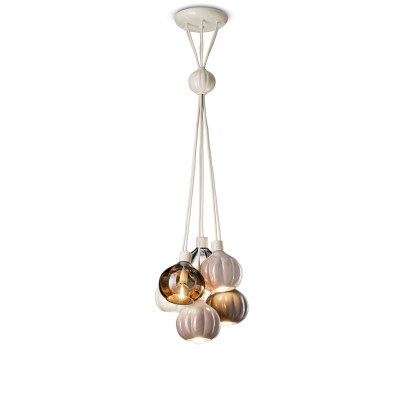 FerroLuce - Afoxé - Lampada a sospensione con 6 diffusori in vetro e ceramica dal design moderno - Colore: Multicolore - 6 Lampadine E14 28W - IP20 - SKU: C2656-MIX
