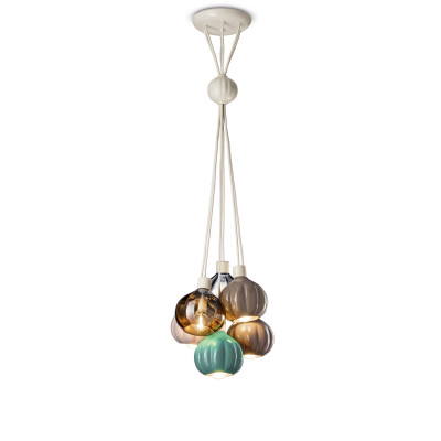 FerroLuce - Afoxé - Lampada a sospensione con 6 diffusori in vetro e ceramica dallo stile moderno - Colore: Multicolore - 6 Lampadine E14 28W - IP20 - SKU: C2659-MIX