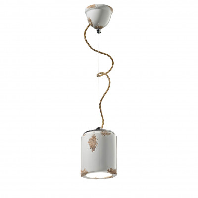 FerroLuce Vintage Lampada a sospensione con singolo diffusore in ceramica dal design industrial Colore: Bianco