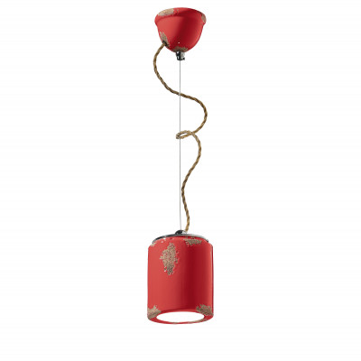 FerroLuce Vintage Lampada a sospensione con singolo diffusore in ceramica dal design industrial Colore: Rosso