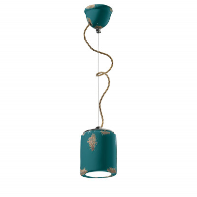 FerroLuce Vintage Lampada a sospensione con singolo diffusore in ceramica dal design industrial Colore: Verde