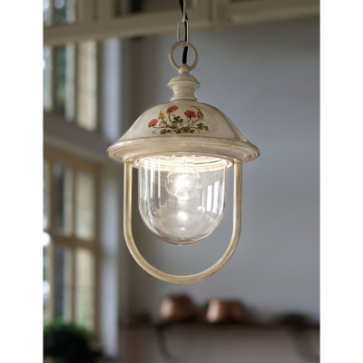 FerroLuce - Bari - Lampada a sospensione da esterno con paralume in ceramica decorata a mano - 1 Lampadina E27 60W - IP43 - SKU: A302-BO-43.DEC.TRS