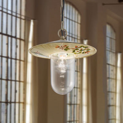 FerroLuce - Genova - Lampada a sospensione da esterno con paralume in ceramica decorata a mano - 1 Lampadina E27 60W - IP43 - SKU: A402-BO-56.DEC.FAR