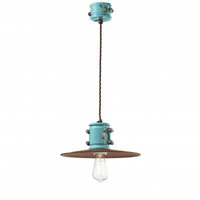 FerroLuce Urban Lampada a sospensione dal design industrial in ceramica con paralume in metallo Colore: Azzurro