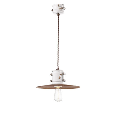 FerroLuce - Urban - Lampada a sospensione dal design industrial in ceramica con paralume in metallo - 1 Lampadina E27 53W - IP20 - SKU: C1522