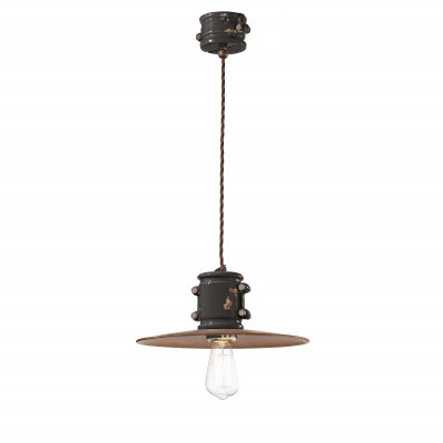 FerroLuce - Urban - Lampada a sospensione dal design industrial in ceramica con paralume in metallo - Colore: Nero - 1 Lampadina - E27 - 53W - IP20 - SKU: C1522-VIN