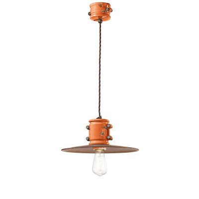 FerroLuce - Urban - Lampada a sospensione dal design industrial in ceramica con paralume in metallo - Colore: Arancione - 1 Lampadina - E27 - 53W - IP20 - SKU: C1522-VIO