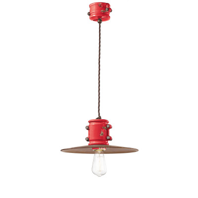 FerroLuce - Urban - Lampada a sospensione dal design industrial in ceramica con paralume in metallo - Colore: Rosso - 1 Lampadina - E27 - 53W - IP20 - SKU: C1522-VIR
