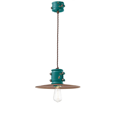 FerroLuce - Urban - Lampada a sospensione dal design industrial in ceramica con paralume in metallo - Colore: Verde - 1 Lampadina - E27 - 53W - IP20 - SKU: C1522-VIV
