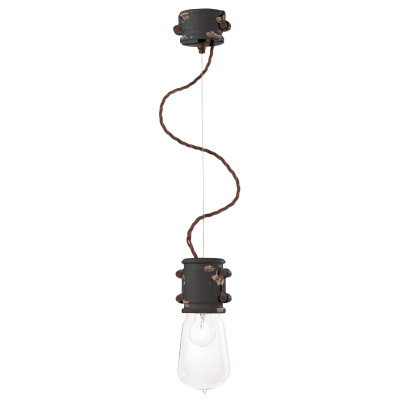 FerroLuce - Urban - Lampada a sospensione dal design industrial interamente in ceramica - Colore: Nero - 1 Lampadina - E27 - 53W - IP20 - SKU: C1520-VIN