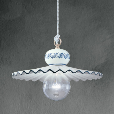 FerroLuce - Roma - Lampada a sospensione grande dallo stile rustico in ceramica decorata a mano - 1 Lampadina E27 75W - IP20 - SKU: C397-OS-28.DEC.WOB