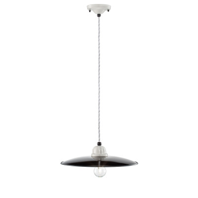 FerroLuce - B&W - Lampada a sospensione grande industrial in metallo e paralume in ceramica - 1 Lampadina E27 77W - IP20 - SKU: C1612