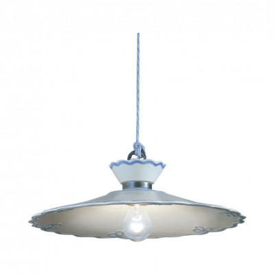 FerroLuce - Ravenna - Lampada a sospensione grande rustica con paralume in ceramica decorato a mano - 1 Lampadina E27 75W - IP20 - SKU: C893-NA-FBL