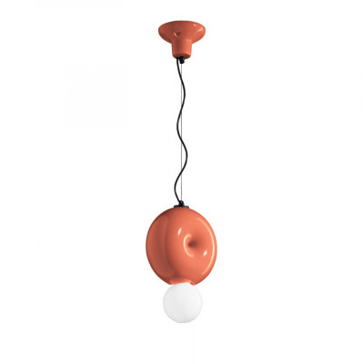 FerroLuce Bumbum Lampada a sospensione in ceramica con diffusore in vetro dal design moderno Colore: Arancione