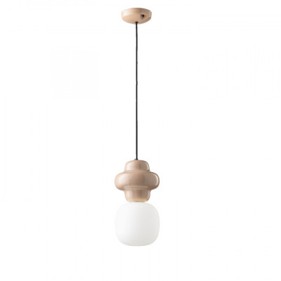 FerroLuce - Copacabana - Lampada a sospensione in ceramica con singolo diffusore pendente in vetro - Colore: Beige - 1 Lampadina - E14 - 60W - IP20 - SKU: C2681-GRS