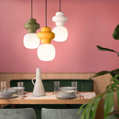 FerroLuce - Copacabana - Lampada a sospensione in ceramica con singolo diffusore pendente in vetro - 1 Lampadina E14 60W - IP20 - SKU: C2681