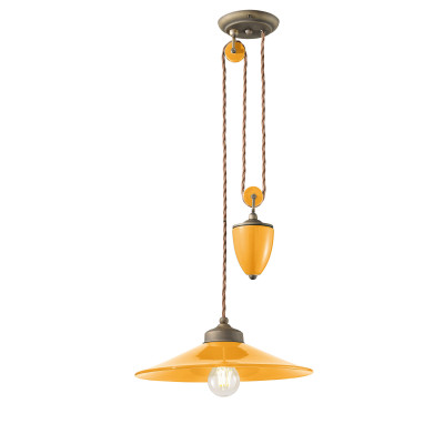 FerroLuce - Colors - Lampada a sospensione in metallo e diffusore in ceramica in stile industrial - Colore: Giallo Majestic - 1 Lampadina - E27 - 77W - IP20 - SKU: C1632-GIA
