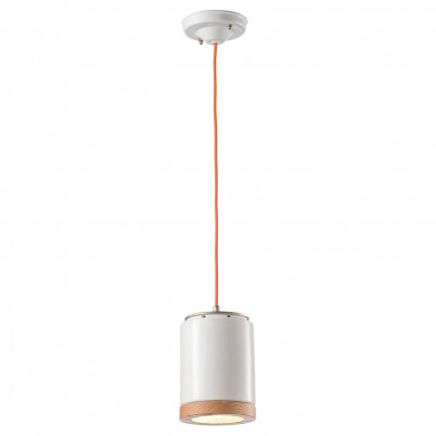 FerroLuce Mateca Lampada a sospensione in stile industrial con diffusore cilindrico in ceramica Colore: Bianco