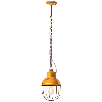 FerroLuce - Industrial - Lampada a sospensione in stile industrial con diffusore in ceramica con gabbia - Colore: Giallo Majestic - 1 Lampadina - 2G11 - 100W - IP20 - SKU: C1770-VIG