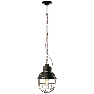 FerroLuce - Industrial - Lampada a sospensione in stile industrial con diffusore in ceramica con gabbia - Colore: Nero - 1 Lampadina - 2G11 - 100W - IP20 - SKU: C1770-VIN