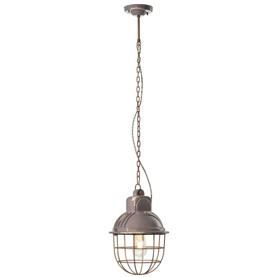 FerroLuce - Industrial - Lampada a sospensione in stile industrial con diffusore in ceramica con gabbia - Colore: Tortora - 1 Lampadina - 2G11 - 100W - IP20 - SKU: C1770-VIT