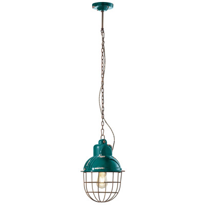 FerroLuce Industrial Lampada a sospensione in stile industrial con diffusore in ceramica con gabbia Colore: Verde