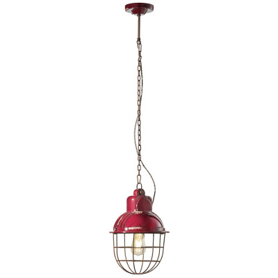 FerroLuce Industrial Lampada a sospensione in stile industrial con diffusore in ceramica con gabbia Colore: Bordeaux