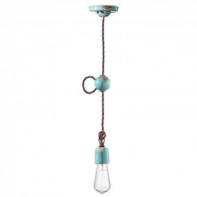FerroLuce - Vintage - Lampada a sospensione in stile industrial con struttura in ceramica - Colore: Azzurro - 1 Lampadina - E27 - 53W - IP20 - SKU: C660/1-VIA
