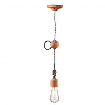 FerroLuce - Vintage - Lampada a sospensione in stile industrial con struttura in ceramica - Colore: Arancione - 1 Lampadina - E27 - 53W - IP20 - SKU: C660/1-VIO