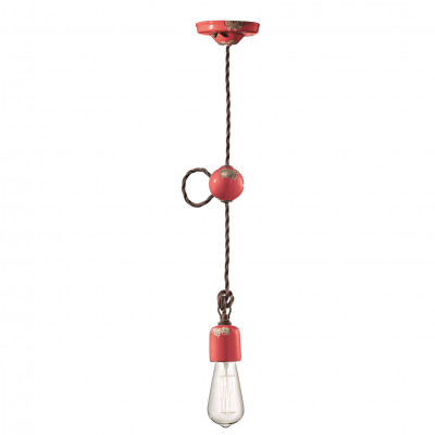 FerroLuce - Vintage - Lampada a sospensione in stile industrial con struttura in ceramica - Colore: Rosso - 1 Lampadina - E27 - 53W - IP20 - SKU: C660/1-VIR