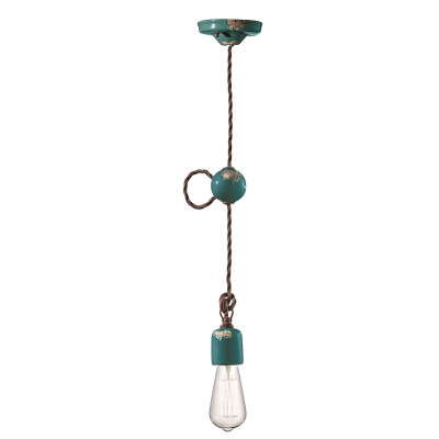 FerroLuce - Vintage - Lampada a sospensione in stile industrial con struttura in ceramica - Colore: Verde - 1 Lampadina - E27 - 53W - IP20 - SKU: C660/1-VIV