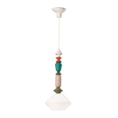 FerroLuce - Lariat - Lampada a sospensione media con diffusore in ceramica dalle linee moderne decò - 1 Lampadina E27 53W - IP20 - SKU: C2711