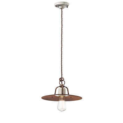 FerroLuce - Grunge - Lampada a sospensione media con struttura in metallo e dettagli in ceramica - 1 Lampadina E27 77W - IP20 - SKU: C1432-18