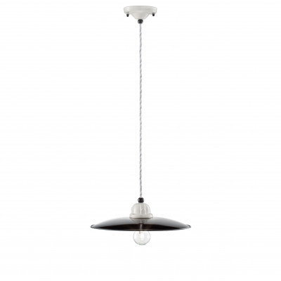 FerroLuce - B&W - Lampada a sospensione media industrial in metallo e paralume in ceramica - 1 Lampadina E27 77W - IP20 - SKU: C1611