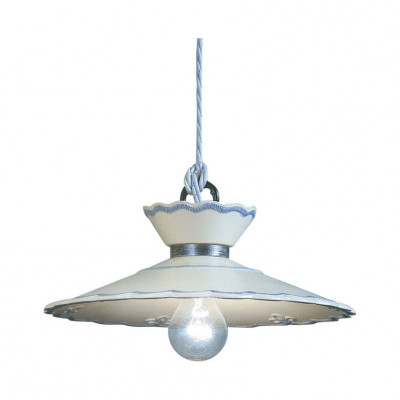 FerroLuce - Ravenna - Lampada a sospensione media rustica con paralume in ceramica decorato a mano - 1 Lampadina E27 75W - IP20 - SKU: C892-NA-FBL