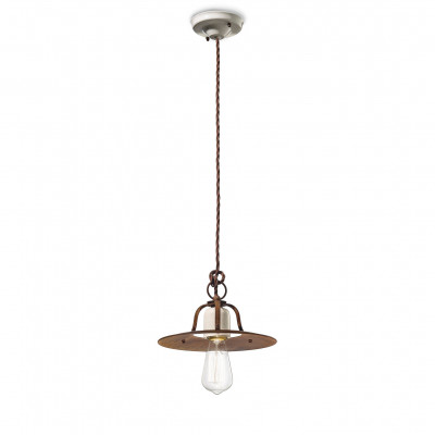 FerroLuce - Grunge - Lampada a sospensione piccola con struttura in metallo e dettagli in ceramica - 1 Lampadina E27 77W - IP20 - SKU: C1431-18