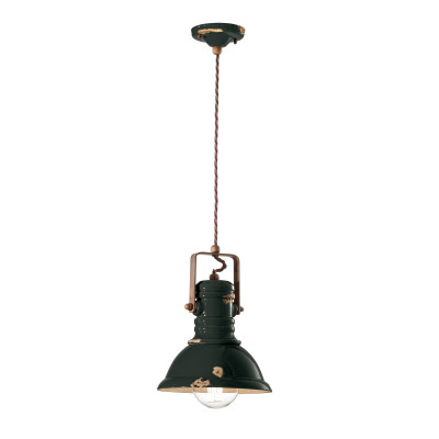 FerroLuce Industrial Lampada a sospensione piccola in stile industrial con diffusore in ceramica Colore: Nero