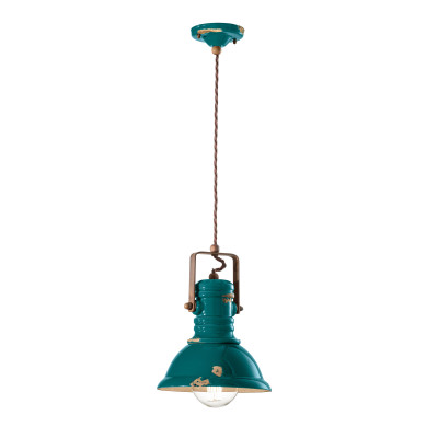 FerroLuce Industrial Lampada a sospensione piccola in stile industrial con diffusore in ceramica Colore: Verde