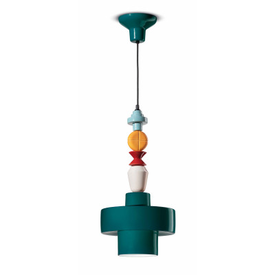 FerroLuce - Lariat - Lampada a sospensione piccola interamente in ceramica dalle linee moderne decò - 1 Lampadina E27 53W - IP20 - SKU: C2530