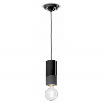 FerroLuce - Pi - Lampada a sospensione piccola rotonda interamente in ceramica dal design moderno - Colore: Nero Carbone - 1 Lampadina - E27 - 77W - IP20 - SKU: C2501-NEC