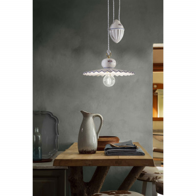 FerroLuce - Roma - Lampada a sospensione rustica in ceramica decorata a mano con altezza regolabile - 1 Lampadina E27 75W - IP20 - SKU: C398-OS-17.DEC.PEO