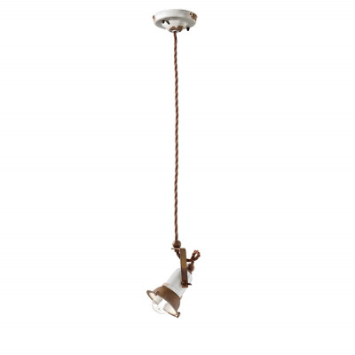 FerroLuce - Loft - Lampada a sospensione singola dal design industrial con diffusore in ceramica - 1 Lampadina E14 46W - IP20 - SKU: C1660