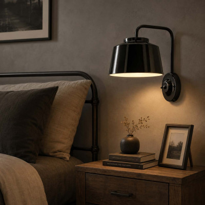 FerroLuce 50's Lampada da parete con diffusore in ceramica dal design industrial Colore: Nero