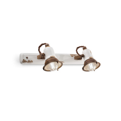 FerroLuce - Loft - Lampada da parete dal design industrial con 2 diffusori in ceramica - 2 Lampadine E14 46W - IP20 - SKU: C1676